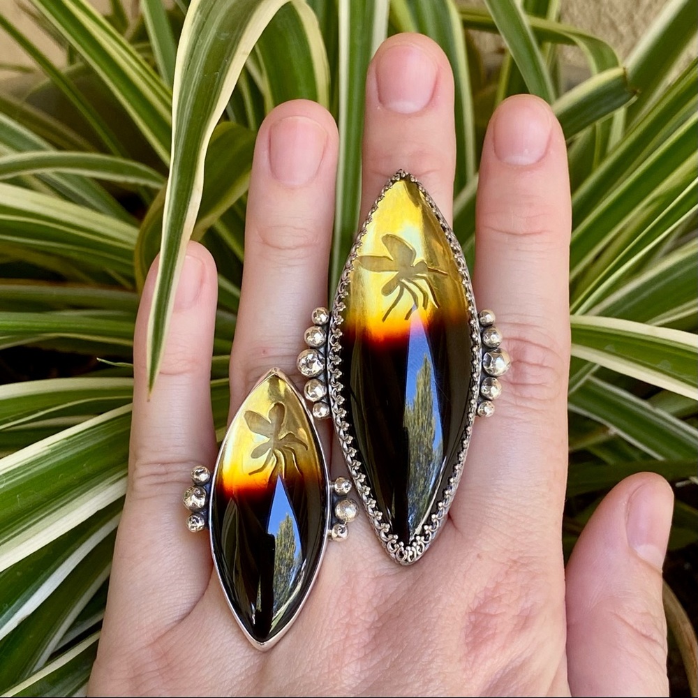 Artisan handmade Jurassic Amber rings